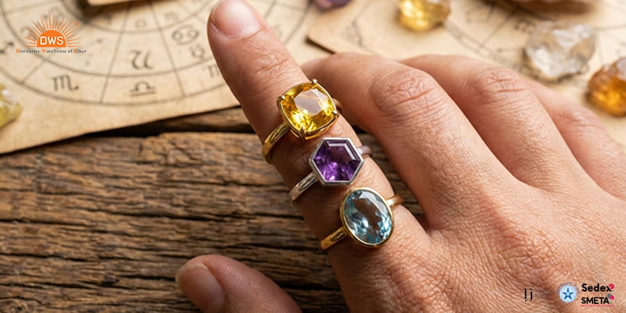 Gemstone Ring on the Index Finger